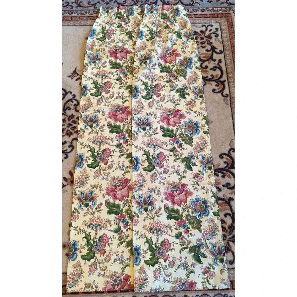 Vintage Pair Pinch Pleat Panela Drapes Curtains Tweed Look Floral & Cream 72